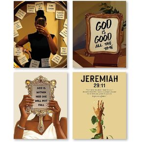 Pleonox Pink Christian Black Women Wall Art Prints 8x10 Inch Set of 4, Trendy Preppy African American Woman Bible Verse Pictures Wall Decor for Black Girl Room Bedroom Home Living Room, Unframed in Saudi Arabia