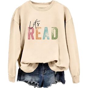 Let's Read Sweatshirt for Women Crewneck Graphic Reading Book Lover Shirt Teacher Librarian Bookish Pullover Tops in Saudi Arabia