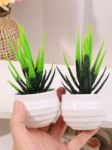 Mini Artificial Aloe Succulents Plants Pots Green Simple Fake Plants Home Garden Office Table Potted Decoration,Type B (13 * 11cm) in Saudi Arabia