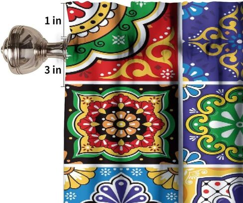 Mexican Style Valances Curtain for Kitchen Cafe, Tiles Print Colorful Flowers Leaves Swirl Pattern Window Treatment Valances Short Curtains Rod Pocket Drape for Dining Room Home Decor, 54x18inch in Saudi Arabia
