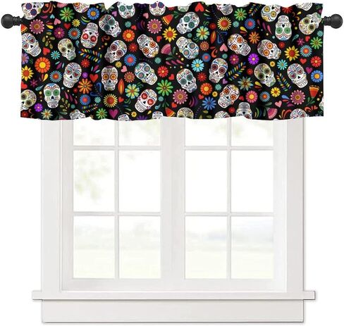 Mexican Style Valances Curtain for Kitchen Cafe, Tiles Print Colorful Flowers Leaves Swirl Pattern Window Treatment Valances Short Curtains Rod Pocket Drape for Dining Room Home Decor, 54x18inch in Saudi Arabia
