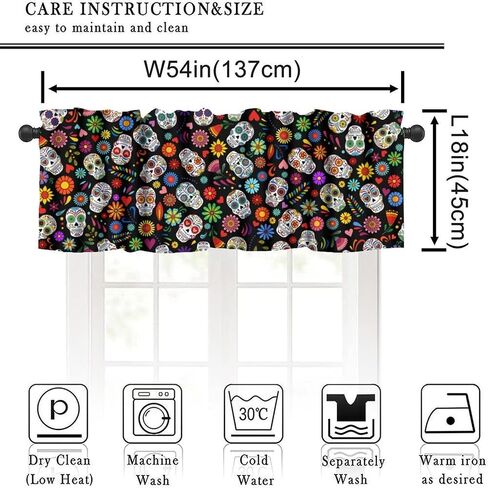 Mexican Style Valances Curtain for Kitchen Cafe, Tiles Print Colorful Flowers Leaves Swirl Pattern Window Treatment Valances Short Curtains Rod Pocket Drape for Dining Room Home Decor, 54x18inch in Saudi Arabia