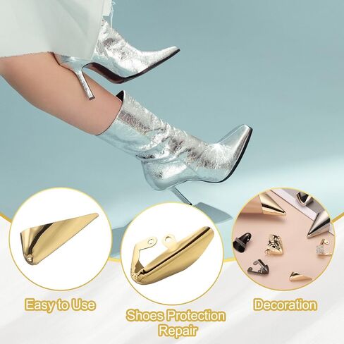 uxcell 6Pcs Metal Shoes Pointed Protector High Heel Toe Caps Cover Durable Shoe Tip Cover Pointed Shoe Head Tips Cap for Shoe Protection Repair, Shoe Protection (Gold/Silver/Black, 30mm) in Saudi Arabia
