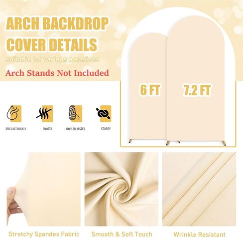 FUHSY Black Arch Cover Set of 2 Fitted Arch Covers Spandex Backdrop Covers Round Top Chiara Backdrop Stand Covers Double Sided Wedding Arch Stand Covers for Halloween Birthday Party Decor 6FT, 7.2FT in Kuwait