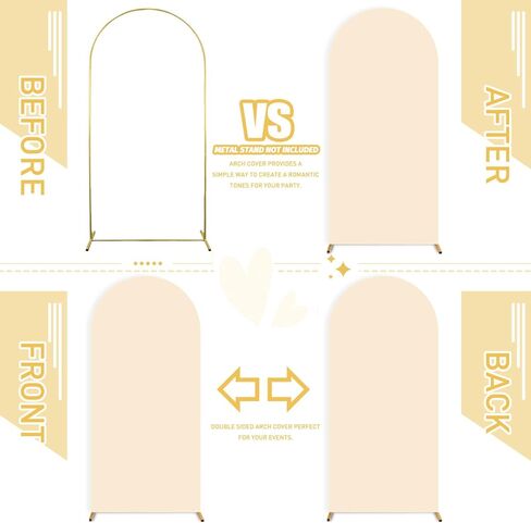 FUHSY Black Arch Cover Set of 2 Fitted Arch Covers Spandex Backdrop Covers Round Top Chiara Backdrop Stand Covers Double Sided Wedding Arch Stand Covers for Halloween Birthday Party Decor 6FT, 7.2FT in Kuwait