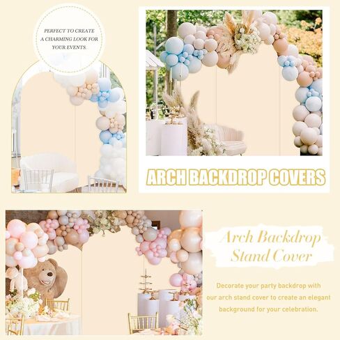 FUHSY Black Arch Cover Set of 2 Fitted Arch Covers Spandex Backdrop Covers Round Top Chiara Backdrop Stand Covers Double Sided Wedding Arch Stand Covers for Halloween Birthday Party Decor 6FT, 7.2FT in Kuwait