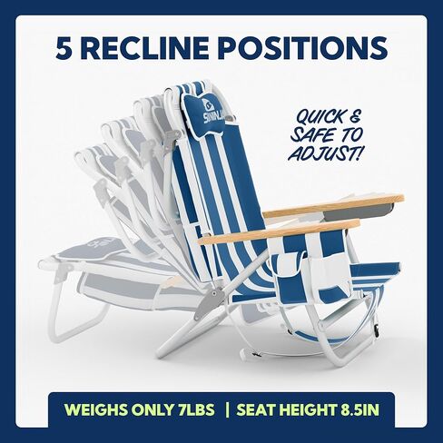 SUN NINJA Beach Chair – Folding Chair for Beach with 5 Reclining Positions, Cup & Phone Holder, Insulated Back Storage Pouch, Portable Lightweight Aluminum Frame - Palm Tree - 2pc in Kuwait