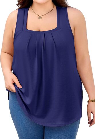 V FOR CITY Women Flowy Tank Top with Built in Bras Pleated Square Neck Tunic Tops Loose Summer Tanks Shirts in Kuwait