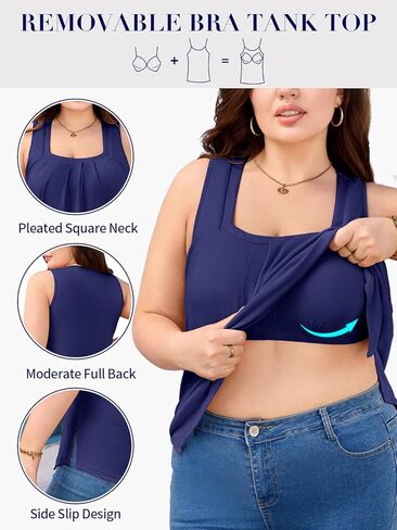 V FOR CITY Women Flowy Tank Top with Built in Bras Pleated Square Neck Tunic Tops Loose Summer Tanks Shirts in Kuwait