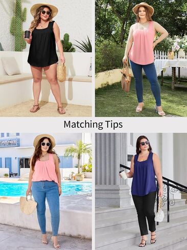 V FOR CITY Women Flowy Tank Top with Built in Bras Pleated Square Neck Tunic Tops Loose Summer Tanks Shirts in Kuwait