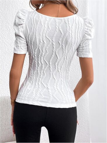 GORGLITTER Women's Puff Short Sleeve Square Neck Top Textured Knitted T Shirt Going Out Tops in Saudi Arabia