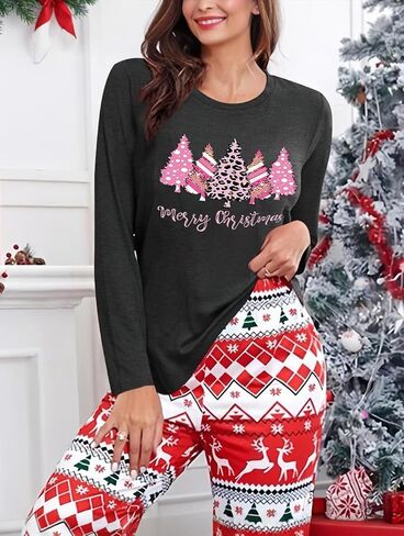 Long Sleeve Christmas Shirts for Women: Merry Christmas Tshirts Women Xmas Tree Snowman Coffee Graphic Tee Tops in Saudi Arabia
