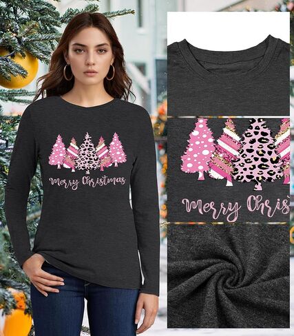 Long Sleeve Christmas Shirts for Women: Merry Christmas Tshirts Women Xmas Tree Snowman Coffee Graphic Tee Tops in Saudi Arabia
