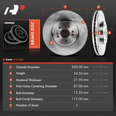 A-Premium 12.99 inch (330mm) Front Vented Disc Brake Rotors Compatible with Select Mercedes-Benz Models - R320 ML320 2007-2009, R350 2006-2012, R500 ML500 06-07, ML350 06-11, ML450, ML550, 2-PC Set in Saudi Arabia