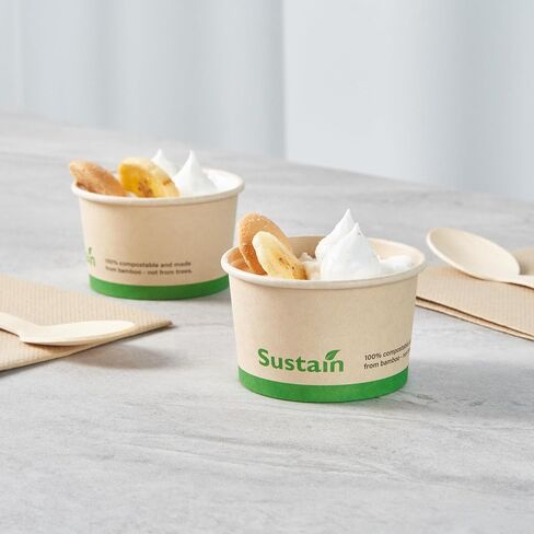 حاويات شوربة ورقية بسعة 8 أونصة من Restaurantware-Sustain، 200 كوب آيس كريم للاستعمال مرة واحدة - تباع الأغطية بشكل منفصل، مع بطانة PLA، أوعية حساء ساخنة من الخيزران، قابلة للتحلل، مقاومة للدهون in Saudi Arabia