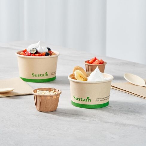حاويات شوربة ورقية بسعة 8 أونصة من Restaurantware-Sustain، 200 كوب آيس كريم للاستعمال مرة واحدة - تباع الأغطية بشكل منفصل، مع بطانة PLA، أوعية حساء ساخنة من الخيزران، قابلة للتحلل، مقاومة للدهون in Saudi Arabia
