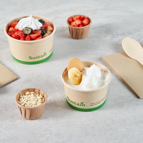 حاويات شوربة ورقية بسعة 8 أونصة من Restaurantware-Sustain، 200 كوب آيس كريم للاستعمال مرة واحدة - تباع الأغطية بشكل منفصل، مع بطانة PLA، أوعية حساء ساخنة من الخيزران، قابلة للتحلل، مقاومة للدهون in Saudi Arabia