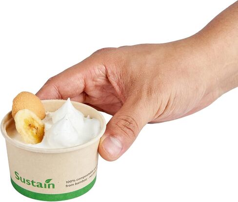 حاويات شوربة ورقية بسعة 8 أونصة من Restaurantware-Sustain، 200 كوب آيس كريم للاستعمال مرة واحدة - تباع الأغطية بشكل منفصل، مع بطانة PLA، أوعية حساء ساخنة من الخيزران، قابلة للتحلل، مقاومة للدهون in Saudi Arabia