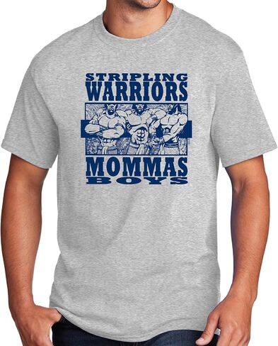 تي شيرت Stripling Warriors Mommas Boys، تي شيرت قطني أساسي من Port & Co™، تي شيرت رمادي، مقاسات للرجال. in Saudi Arabia