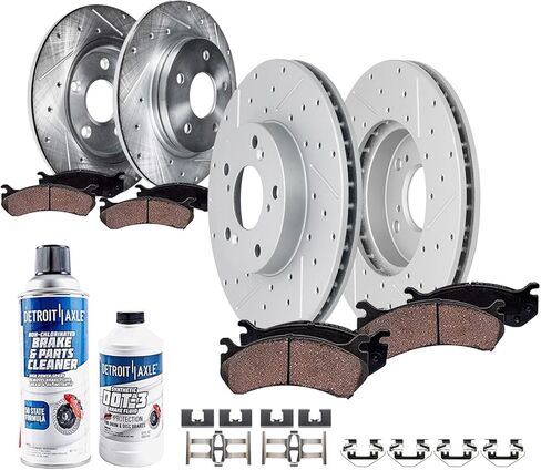 Detroit Axle - 10pc Brake Kit for Acura 2014-2018 RDX, Drilled Slotted Disc Brake Rotors 2015 2016 2017 Ceramic Brakes Pads with Hardware Replacement : 12.28" inch Front Rotor 12.00" inch Rear Rotor in Saudi Arabia