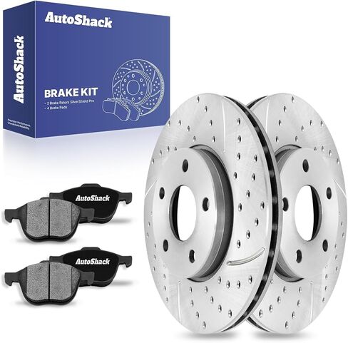 وسادات فرامل دوارة من السيراميك لدوارات الفرامل المحفورة والمشقوقة من AutoShack | بديل لسيارة فورد فوكس 2012-2018 1.0L 2.0L FWD | فضة مطلية بالزنك | طقم فرامل 6 قطع | سيلفر شيلد برو in Saudi Arabia