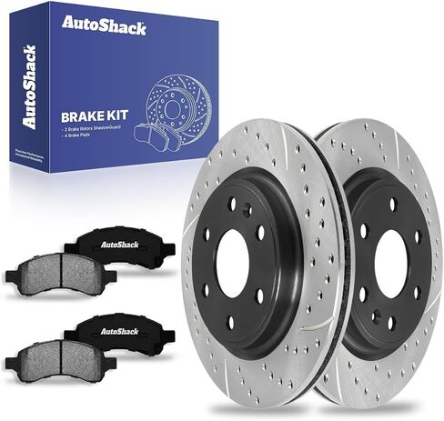 AutoShack Front Drilled & Slotted Brake Rotors Ceramic Brake Pads | Replacement for Chevrolet Traverse GMC Acadia Limited Buick Enclave Saturn Outlook | E-Coated | 6-PC Brake Kit | ShadowGuard in Saudi Arabia