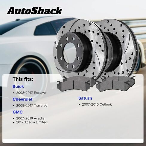 AutoShack Front Drilled & Slotted Brake Rotors Ceramic Brake Pads | Replacement for Chevrolet Traverse GMC Acadia Limited Buick Enclave Saturn Outlook | E-Coated | 6-PC Brake Kit | ShadowGuard in Saudi Arabia