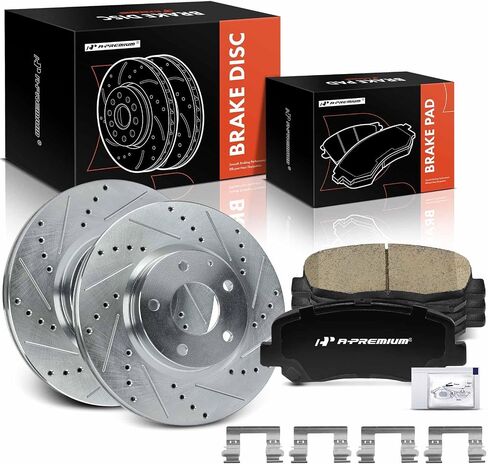 A-Premium 11.69 inch (297mm) Front Drilled and Slotted Disc Brake Rotors + Ceramic Pads Kit Compatible with Select Mazda Models - CX-5 CX5 2013 2014 2015 2016 2017, 6-PC Set in Saudi Arabia