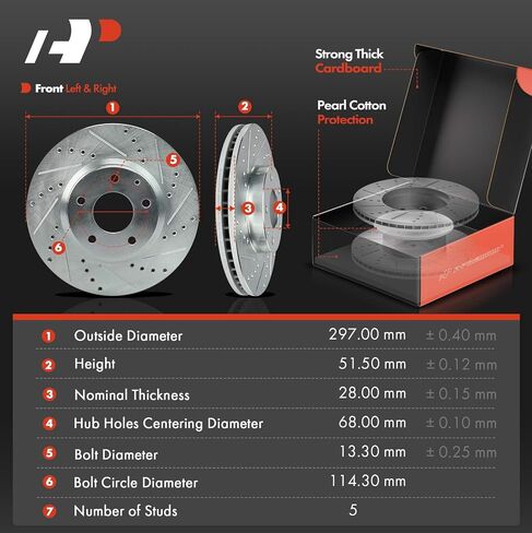 A-Premium 11.69 inch (297mm) Front Drilled and Slotted Disc Brake Rotors + Ceramic Pads Kit Compatible with Select Mazda Models - CX-5 CX5 2013 2014 2015 2016 2017, 6-PC Set in Saudi Arabia
