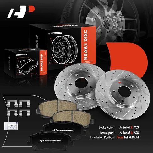 A-Premium 11.69 inch (297mm) Front Drilled and Slotted Disc Brake Rotors + Ceramic Pads Kit Compatible with Select Mazda Models - CX-5 CX5 2013 2014 2015 2016 2017, 6-PC Set in Saudi Arabia