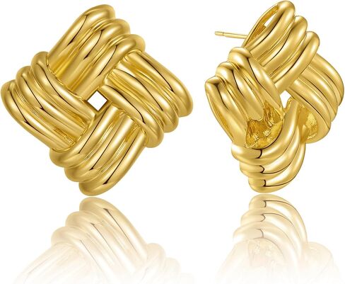 Ribbed Square Earrings Gold | Gold Textured Pinwheel Earrings Earrings | 18K Gold-Plated Square Statement Earrings in Saudi Arabia