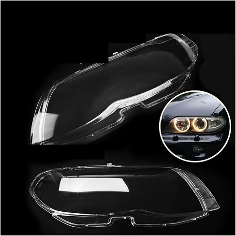 زوج الجبهة عدسة المصباح الأمامي غطاء متوافق لسيارات BMW X5 E53 2004 2005 2006 واضح كشافات غطاء شفاف عاكس الضوء in Saudi Arabia