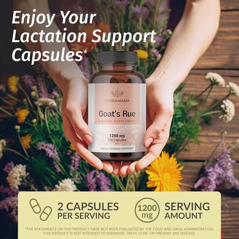 HERBAMAMA Goat's Rue Capsules - 1200mg Galega Officinalis for Mother's Breast Milk Lactation Support - Vegan, Non-GMO Goats Rue Herb Lactation Supplement in Saudi Arabia