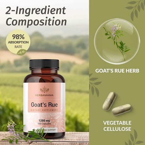 HERBAMAMA Goat's Rue Capsules - 1200mg Galega Officinalis for Mother's Breast Milk Lactation Support - Vegan, Non-GMO Goats Rue Herb Lactation Supplement in Saudi Arabia