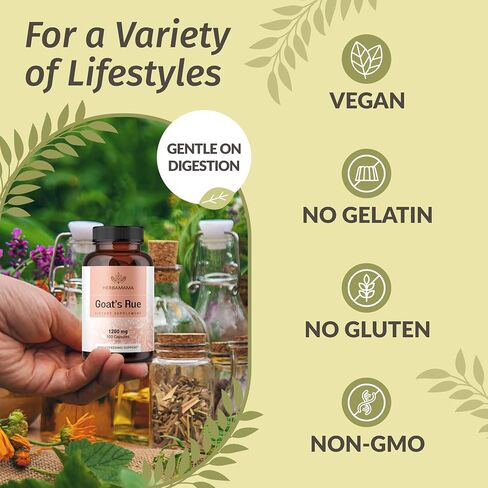 HERBAMAMA Goat's Rue Capsules - 1200mg Galega Officinalis for Mother's Breast Milk Lactation Support - Vegan, Non-GMO Goats Rue Herb Lactation Supplement in Saudi Arabia