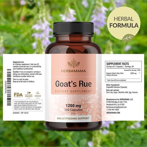 HERBAMAMA Goat's Rue Capsules - 1200mg Galega Officinalis for Mother's Breast Milk Lactation Support - Vegan, Non-GMO Goats Rue Herb Lactation Supplement in Saudi Arabia