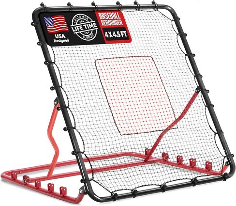 Baseball Rebounder Net, 4x4.5 FT Pitch Back Baseball Rebounder with 3 Adjustable Angles, 2 Targets, Baseball & Softball Bounce Back Net for Pitching Fielding Catching Throwing in Saudi Arabia