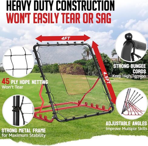Baseball Rebounder Net, 4x4.5 FT Pitch Back Baseball Rebounder with 3 Adjustable Angles, 2 Targets, Baseball & Softball Bounce Back Net for Pitching Fielding Catching Throwing in Saudi Arabia