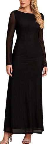 EYNMIN Long Sleeve Maxi Dress Backless Tie Bodycon Mesh 2025 Fall Formal Wedding Guest Dresses for Women in Kuwait