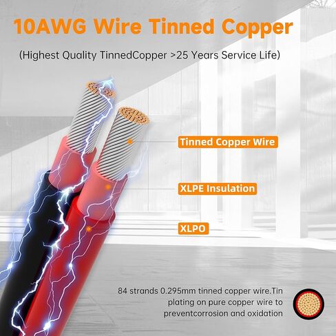 10FT 10AWG كابل تمديد الألواح الشمسية 6 مم ² سلك PV TAPURUB النحاس المعلب مع موصل مقاوم للماء أنثى وذكر للقارب الشمسي الكهروضوئي البحري RV في الهواء الطلق - 10 مقياس (أسود وأحمر) in Kuwait