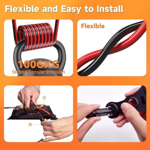10FT 10AWG كابل تمديد الألواح الشمسية 6 مم ² سلك PV TAPURUB النحاس المعلب مع موصل مقاوم للماء أنثى وذكر للقارب الشمسي الكهروضوئي البحري RV في الهواء الطلق - 10 مقياس (أسود وأحمر) in Kuwait