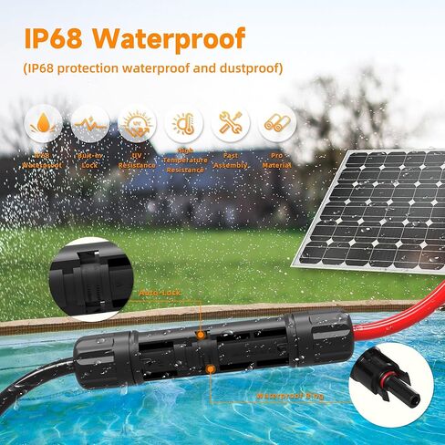 10FT 10AWG كابل تمديد الألواح الشمسية 6 مم ² سلك PV TAPURUB النحاس المعلب مع موصل مقاوم للماء أنثى وذكر للقارب الشمسي الكهروضوئي البحري RV في الهواء الطلق - 10 مقياس (أسود وأحمر) in Kuwait