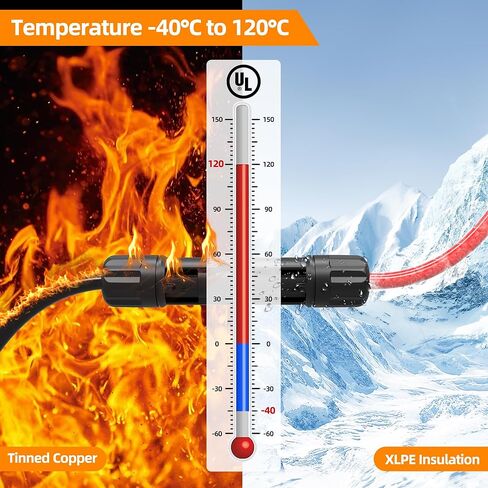 10FT 10AWG كابل تمديد الألواح الشمسية 6 مم ² سلك PV TAPURUB النحاس المعلب مع موصل مقاوم للماء أنثى وذكر للقارب الشمسي الكهروضوئي البحري RV في الهواء الطلق - 10 مقياس (أسود وأحمر) in Kuwait