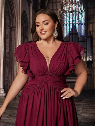 المرأة حجم كبير فساتين وصيفة الشرف ألف خط الشيفون الزفاف ضيف الصيف فستان ماكسي أنيق حفلة موسيقية مساء حفلة كوكتيل ثوب in Kuwait