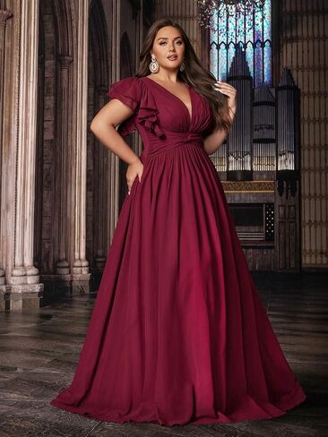 المرأة حجم كبير فساتين وصيفة الشرف ألف خط الشيفون الزفاف ضيف الصيف فستان ماكسي أنيق حفلة موسيقية مساء حفلة كوكتيل ثوب in Kuwait