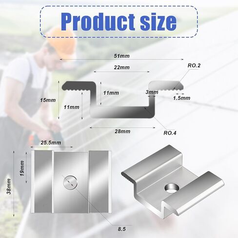 42 Pack Solar Panel Mid Clamps, Solar Panel Clamps Bulk, Solar Panel Bracket Aluminium Mounting Accessories for Solar Panel Mounting for Tin Roof, Flat Roof, Sheet Roof, Silver in Saudi Arabia