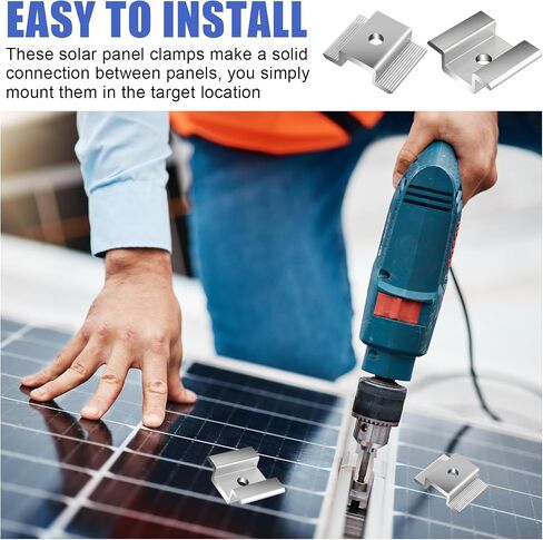 42 Pack Solar Panel Mid Clamps, Solar Panel Clamps Bulk, Solar Panel Bracket Aluminium Mounting Accessories for Solar Panel Mounting for Tin Roof, Flat Roof, Sheet Roof, Silver in Saudi Arabia