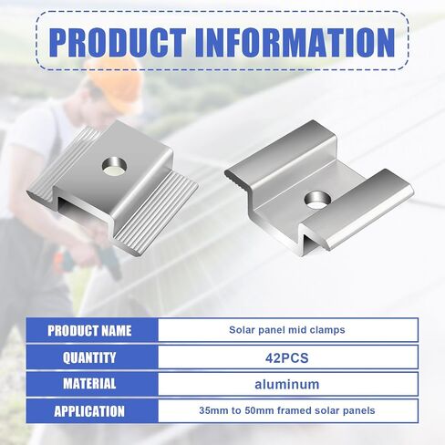 42 Pack Solar Panel Mid Clamps, Solar Panel Clamps Bulk, Solar Panel Bracket Aluminium Mounting Accessories for Solar Panel Mounting for Tin Roof, Flat Roof, Sheet Roof, Silver in Saudi Arabia
