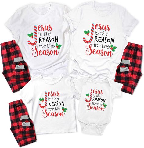 TEEAMORE Matching Christmas Shirt for Family Jesus is The Reason for The Season Letter Print Shirts in Saudi Arabia