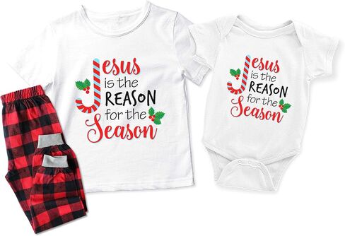 TEEAMORE Matching Christmas Shirt for Family Jesus is The Reason for The Season Letter Print Shirts in Saudi Arabia